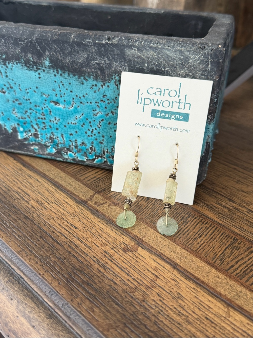 Ancient Roman glass and beryl dangle earrings
